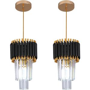 2 Pack Crystal Pendant Lights, Modern Black and Gold Chandelier Hanging Light Fixtures for Kitchen Island, Dining Room, and Bedroom, Adjustable Pendant Lighting D7.9 x H12.6 with Bulb, one size