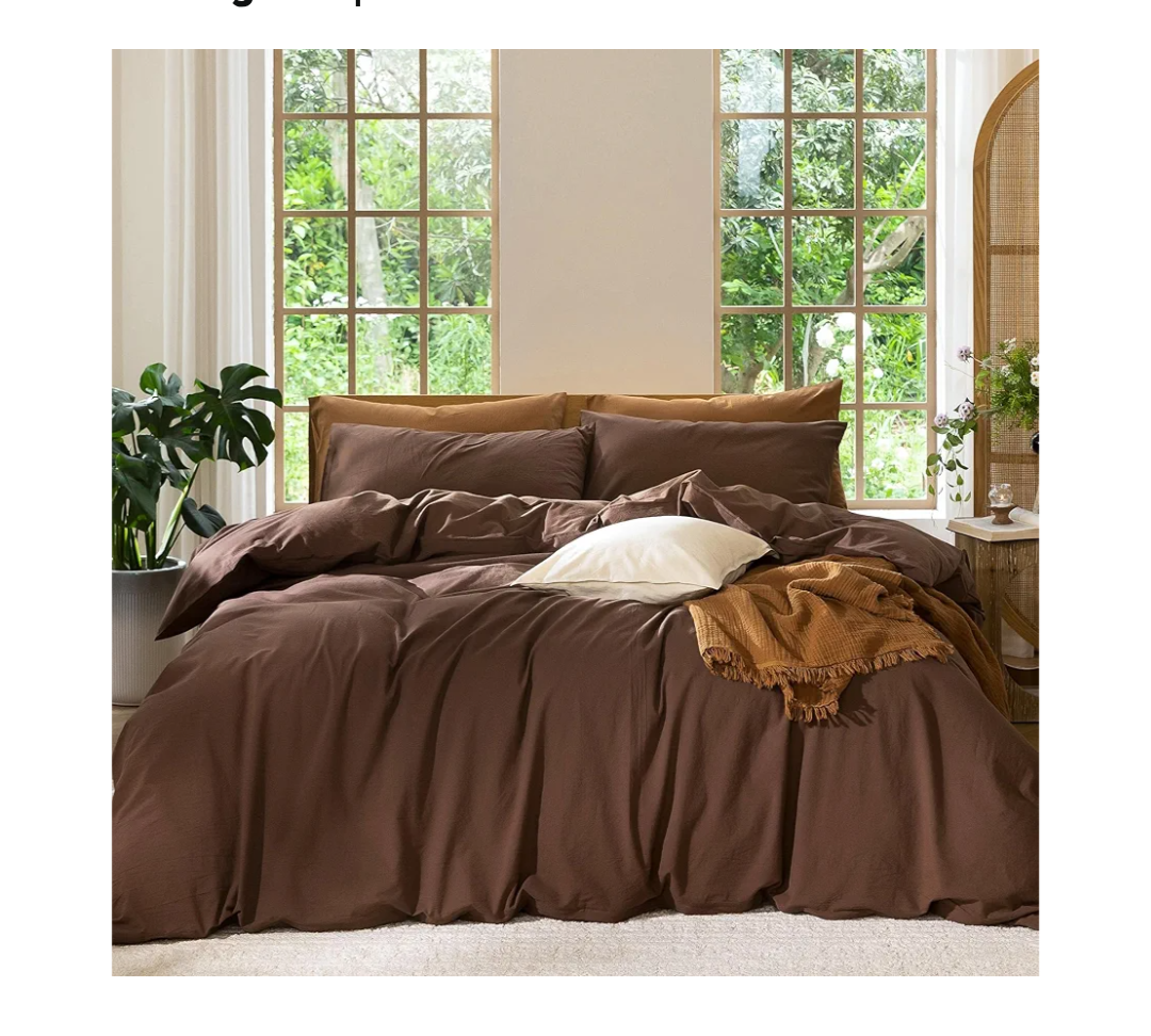 MooMee Bedding Duvet Cover Set 100% Washed Cotton Linen Like Textured Breathable Durable Soft Comfy (Solid Cocoa Brown, Queen 90"x90")