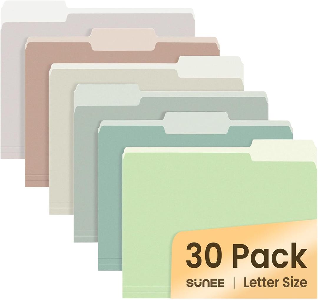 SUNEE File Folders, 30 Pack Manilla Folders 8.5 x 11, Colored File Folders Home Office School Supplies for Documents Files Paper, 6 Morandi Colors