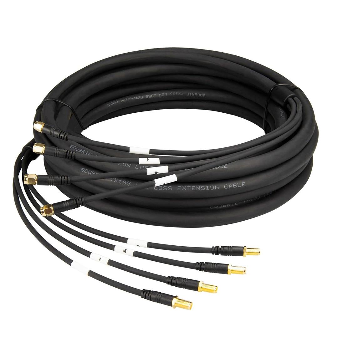 Boobrie Quad 195 SMA Cable 30FT SMA Male to SMA Female Cable SMA Antenna Extension Ultra Low Loss for 5G Cellular Routers, Gateways, Hotspots (T-Mobile, Verizon, AT&T) 4-in-1