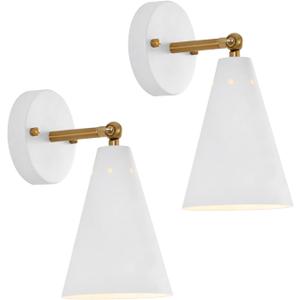 White Wall Sconces Set of Two, Modern Sconces Light Fixtures Hardwired with Metal Shade,Indoor Decor Arm Swing Lamp for Hallway,Bedroom,Living Room,Reading,Bedside,Kitchen,Nightstand