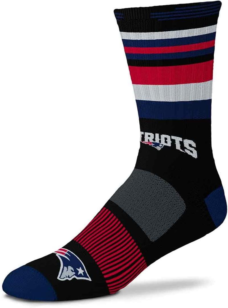 For Bare Feet Mens NFL New England Patriots Black Rave Crew Sock Large