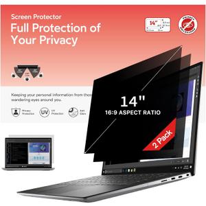 bersem 2 Pack 14 inch Laptop Privacy Screen for 16:9 Ratio Computer Monitor, Anti-Glare, Blue Light Filter, Removable, UV-Blocking