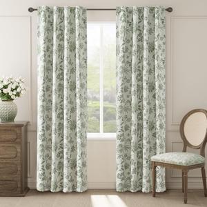 jinchan Blackout Floral Curtains for Bedroom, 84 Inches Long Printed Flower Black Out Cottage Core Curtains, Rod Pocket Back Tab Sage Green Window Treatment Farmhouse Drapes Set 2 Panels (*Jacobean Green on Off White)