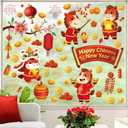 2026 Chinese New Year Window Cling,Lunar New Year Wall Sticker,Vinyl The Year of The Horse Window Cling,Spring Festival Wall Decal,Red Flower Plum Blossom Lantern Sticker for Glass Home