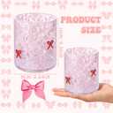 2 Pcs Pink Bow Icon Juice Glass 14 oz Bow Reusable Stemless Icon Drinking Glasses Cups for Birthday Wedding Party Supplies Gift, Large (EXP 12/08/26)