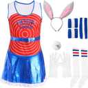 7PCS Womens Halloween Bunny Basketball Jersey Set-with Skort,Gloves, Headband, Wristbands, Socks, Hair Hoop & Tail (M)