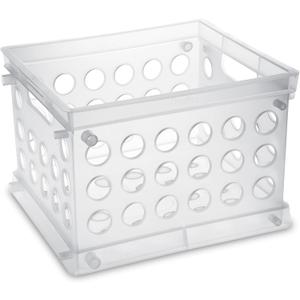 Sterilite Mini Crate, Stackable Plastic Storage Bin with Handles, Organize Home, Garage, Office, School, Dorm Room, Clear, 12-Pack