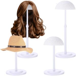 Geelin 4 Pack Wig Stand 9.8"-18.9" Adjustable Height Wig Head Holder Non Slip Portable Hat/cap Display Stand for Multiple Wigs(White)