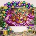 BlissYard Golden Mardi Gras Backdrop Masquerade Party Decorations Banner 71 x 43 inch Mardigras Carnival Celebration Party Photo Booth Photography Background New Orleans Masquerade Party Supplies (Feathered Mask#005)