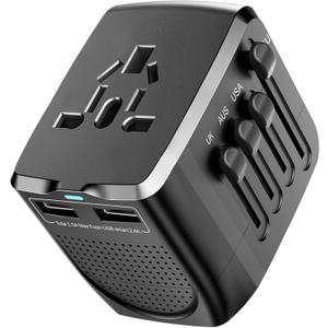 International Travel Adapter Voltage Converter Combo for 100V-240V with 2 USB Ports, USA to UK Europe Australia 200+ Countries 1 (Black)