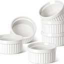 LE TAUCI Ramekins 6 OZ, Ceramic Souffle Dishes, Oven Safe Custard Cups for Baking, Creme Brulee, Pudding, Dessert, Microwave & Dishwasher Safe, Set of 6, White