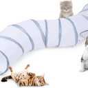 Sheldamy Cat Tunnel, S-2-Way Cat Tunnels for Indoor Cats, Collapsible Cat Play Tunnel, Interactive Toy Maze Cat House with 1 Play Ball for Cats, Puppy, Kitty, Kitten, Rabbit (White & Gray)