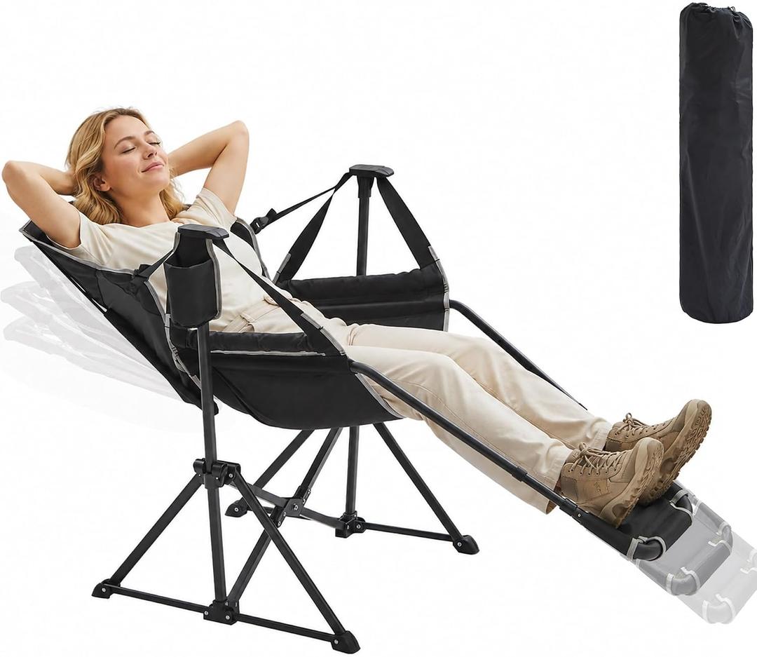 Hammock Swinging Rocking Camping Chairs with Footrest for Adults up to 400lbs,Folding Portable Chair with Cup Holder and Pillow,Heavy Duty Chair for Beach,RV Travel,Hiking