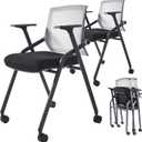 Conference Room Chairs, Folding Office Desk Chair with Lumbar Support and Sliding Armrest with Casters, Stackable Office Guest Chairs & Reception Chairs(2 Pack) (Grey)