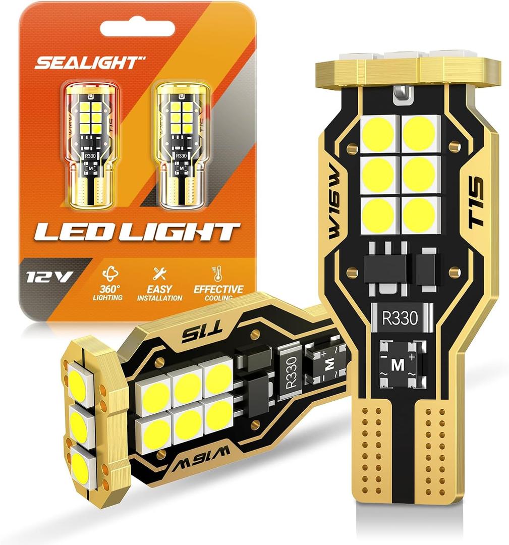 SEALIGHT 921 LED Bulb Reverse Light 500% Super Bright T15 Reverse Light Bulb 3030-SMD Chipsets Canbus Error Free 906 W16W 922 912 921 LED Bulb for Backup Lights, 6000K White Pack of 2