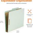 Amazon Basics Sturdy Pressboard Classification File Folders with Fasteners, Dividers, 2" Expansion for Documents Organization, 11.97 x 10.55 inch, Green, 10-Pack