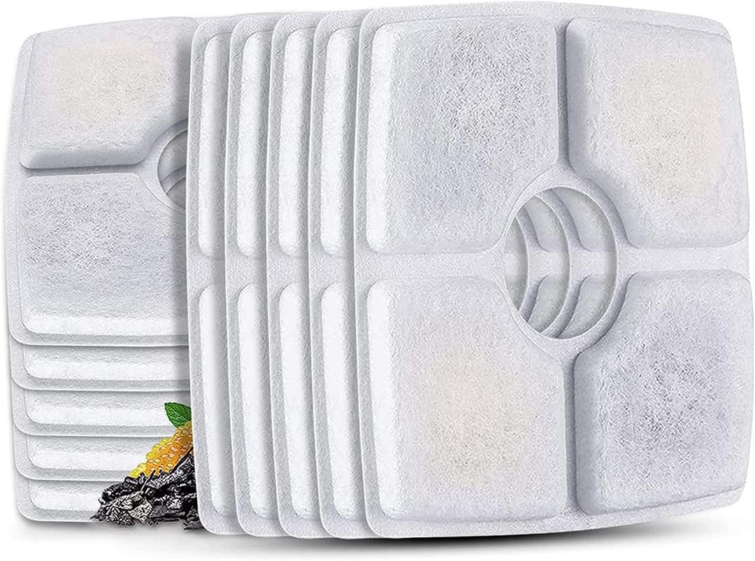 Cat Water Fountain Filters,10 Pack Replacement Filter Fit for Top Square 84oz/2.5L Cat Pet Fountain, 3 Filtration System