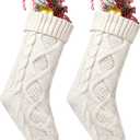 Fesciory 2 Pack Christmas Stockings 18 Inches Large Size Cable Knitted Stocking Gifts & Decorations for Family Holiday Xmas Party, Ivory White