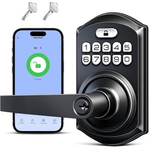 TEEHO TE019 Smart Keypad Door Lock with Handle, App Control, Keyless Entry Electronic Lock, Remote One-Time Codes, Auto Lock, Passage Mode, for Bedroom, Interior Door & Rental, Matte Black