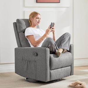 Anwick Swivel Rocker Recliner, Rocking Recliner Chair, Small Rocker Recliners for Small Spaces, Living Room, Bedroom, Nursery, RV (Grey)