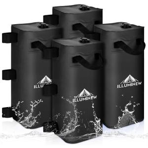 ILLUMINEW 4 Pack Canopy Water Weight Bag, 220 LBS Water Tent Weights Set of 4 Leg Weights for Gazebo, Pop Up Canopy, Canopies, Tent (Black 25L)