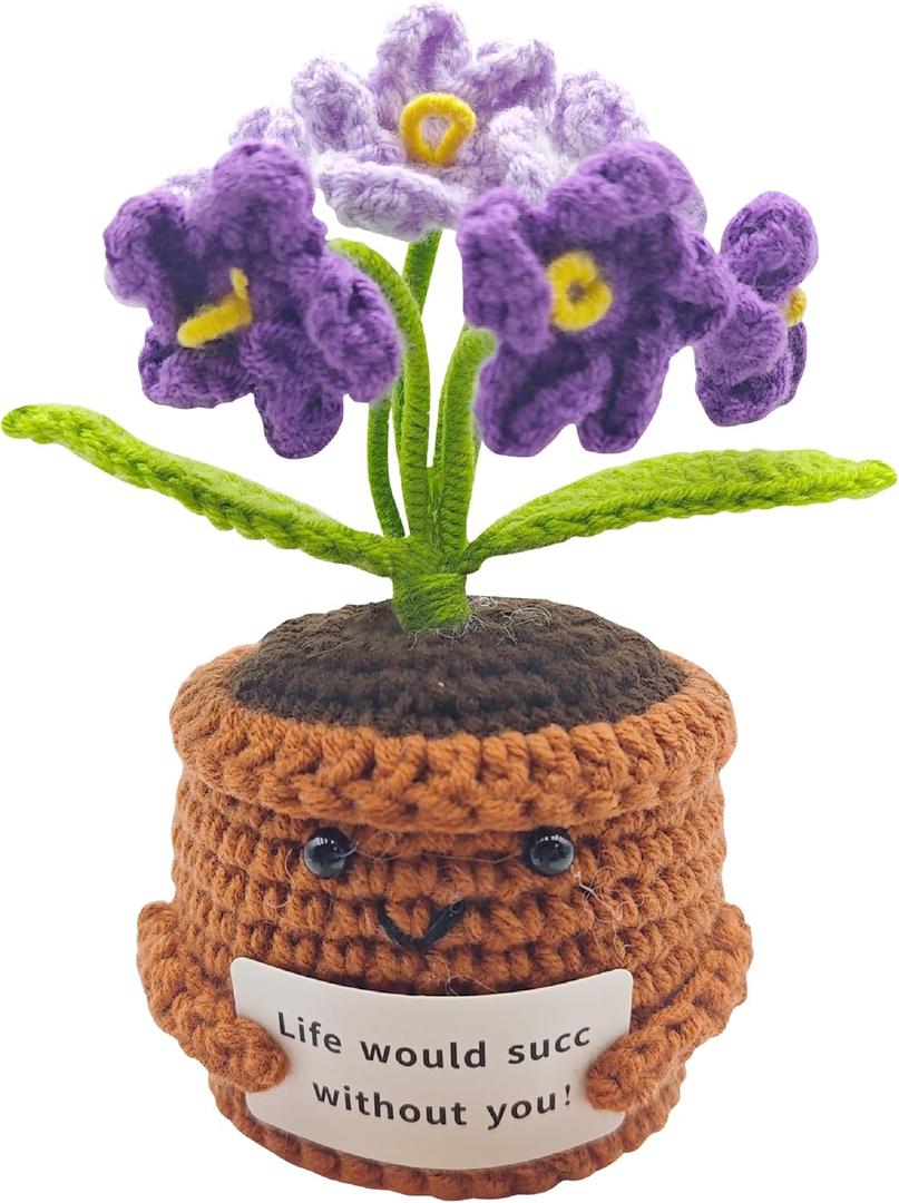 Positive Forget-me-not 4 inch Handmade Knitted Wool Doll with Positive Card for Cheer Up Gifts Emotional Support Crochet Doll for Home Decoration (Forget-me-not)
