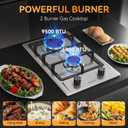 Hothit 2 Burner 12 inch Gas Cooktop, LPG/NG Dual Fuel Built-in Electronic Ignition Propane Stove Top with Pressure Regulator, Stainless Steel Gas Hob for Kitchen, Apartment, Outdoor(AHT12IN10S)