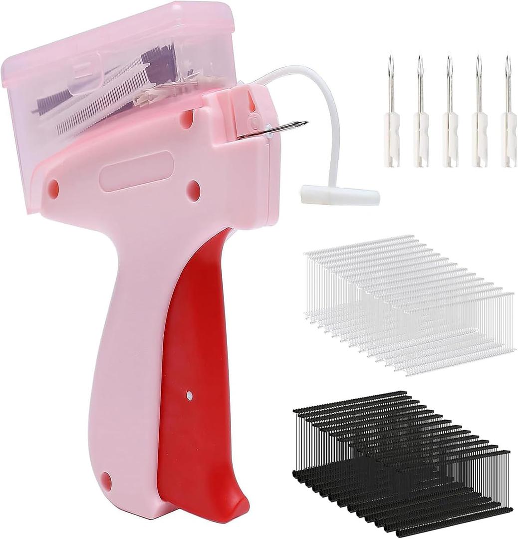 Quick Clothing Fixer with Storage Box, Speedy Tagging Gun for Clothes, Handheld Tag Attacher Gun with 5 Needles, 1000 Black & 1000 White Fastener, Retail Hang Garment Label