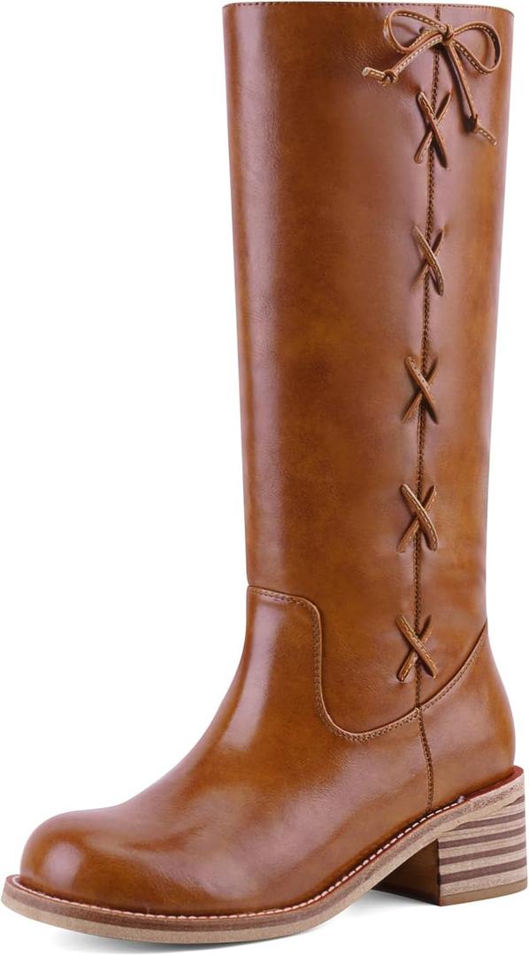 VBDB Women's Knee High Boots Square Toe Chunky Block Heel Long Boots for Women Comfortable Low Heel Womens Boots