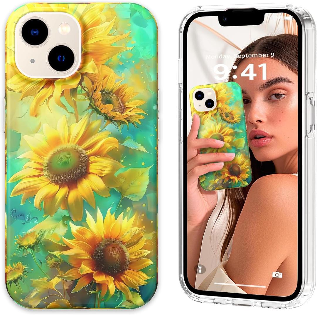 Magnetic for iPhone 13 Case Cute for Women, [Compatible with Magsafe][Drop Protection] Slim Colorful Flowers Oil Painting Printed Girly Floral Phone Case for iPhone 13