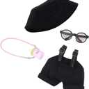 4-Piece 17cm Doll Clothes Set Clothes for Dolls Black Overalls, Fisherman Hat, Glasses & Pendant  17cm Doll Overalls Accessories Only