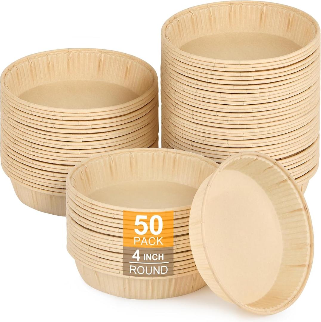ZORRITA 50 Pcs Mini Tart Pans for Baking, 4 Inch Disposable Paper Pie Pans for Individual Small Pies, Tarts, Quiche, Cakes, Breakfast Sandwiches, Desserts, Cinnamon Rolls