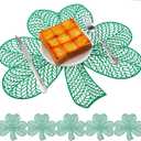 Tatuo St. Patrick's Day Shamrock Placemats Set of 6, Plastic Green Shamrock Place Mats PVC Non Slip Heat Resistant Saint Patty's Day Table Decoration for Indoor Outdoor Party, 16.5 Inch