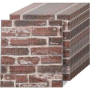 3D Wall Panels Peel and Stick in Red White, 40 PCS XPE Foam 3D Wallpaper, Faux Brick Wall Panels for Bedroom, Stairs, Kitchen (Red Brick)