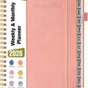 4 x 2026 Planner, Hardcover Leather Weekly and Monthly Planner, January 2026 - December 2026, Spiral Yearly Agenda Organizer Book 2026 with Tabs, Daily Calendar Planners for School Work Home, A4 (8.5" x 11"), Pink