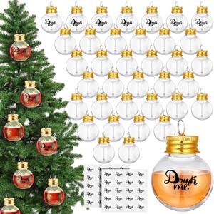 Patelai 36 Pcs Christmas Booze Balls Clear Christmas Tree Fillable Ornaments Water Bottle Bulbs Shape Clear Plastic Ornaments Pendant Ball Bell for Home Decoration Party Decoration (50ml)