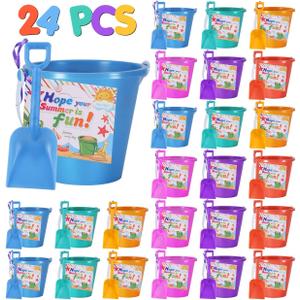 5'' Inch Sand Beach Buckets Pail with Shovels,Water Bucket for Beach Fun Great Summer Party Accessory with Postcards Ribbons Set