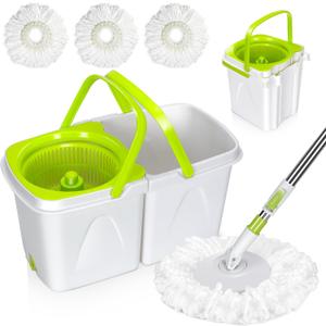 MASTERTOP Spin Mop Cleaning System,Mop and Bucket with Wringer Set for Floor Cleaning,Separate Clean and Dirty Water,Small Spinning Mop with 3 Washable Microfiber Mop Pads