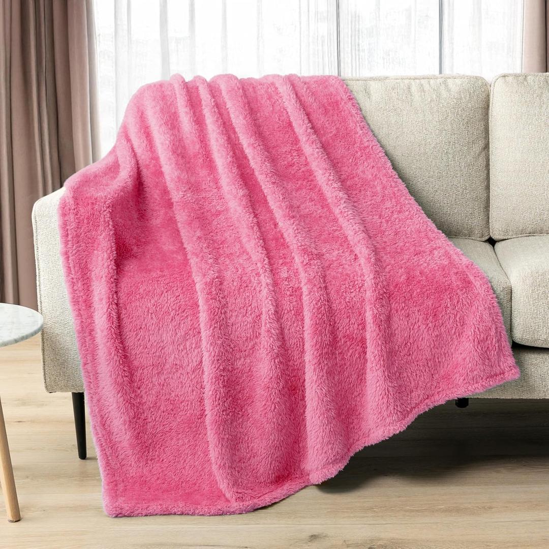 PAVILIA Sherpa Throw Blanket for Couch Sofa, Pink Fluffy Warm Plush Blanket for Twin Bed, Cozy Super Soft Lightweight Throw, Fuzzy Decorative Blanket, All Season Home, 60x80