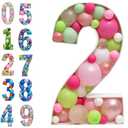 Mosaic Balloon Frame Numbers 2 Pre-Cut Large Foam Board Sign Cut-Out for Boy Girl Birthday Backdrop Anniversary Decoration, Size 28"