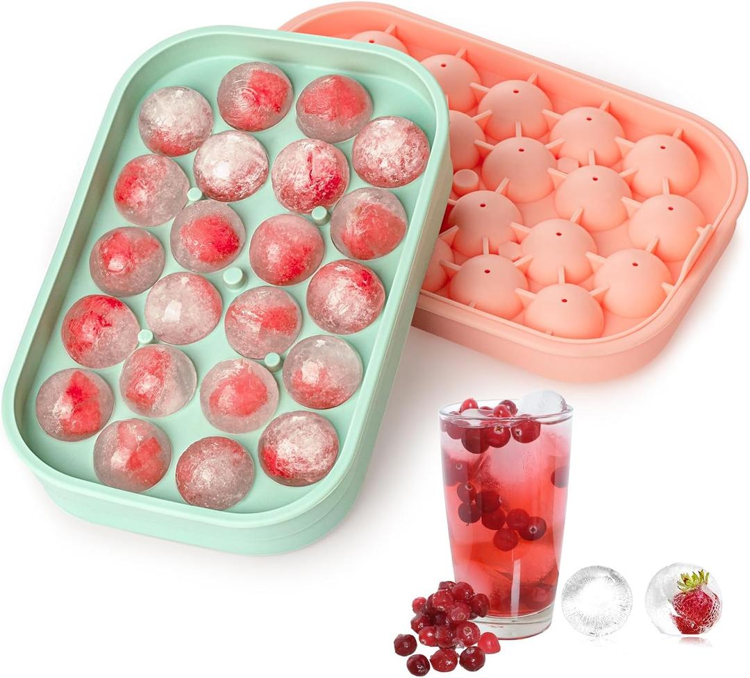 Ice Cube Tray, 2 Pack Flexible Silicone 22 Ice Balls Maker with Lid BPA Free Easy-Release Ice Cube Trays for Freezer, DIY Homemade Round Ice Cubes for Whiskey, Cocktails, Coffee