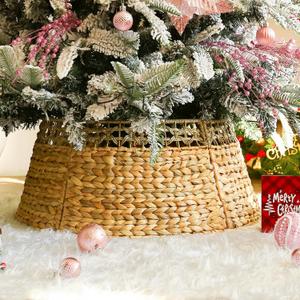 Joyhalo Christmas Tree Collar, 25.5in Wicker Skirt for 7.5 ft Rustic Woven Pencil Artificial Tree, Xmas Basket, Farmhouse Rattan Base Cover