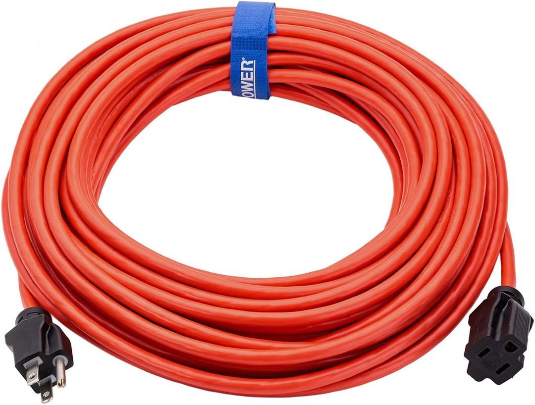 Clear Power 50 ft Outdoor Extension Cord 16/3 SJTW, 3-Prong Grounded Plug, Orange, Water & Weather Resistant, Flame Retardant, General Purpose Power Cord for Lawn & Garden, DCOC-0117-DC