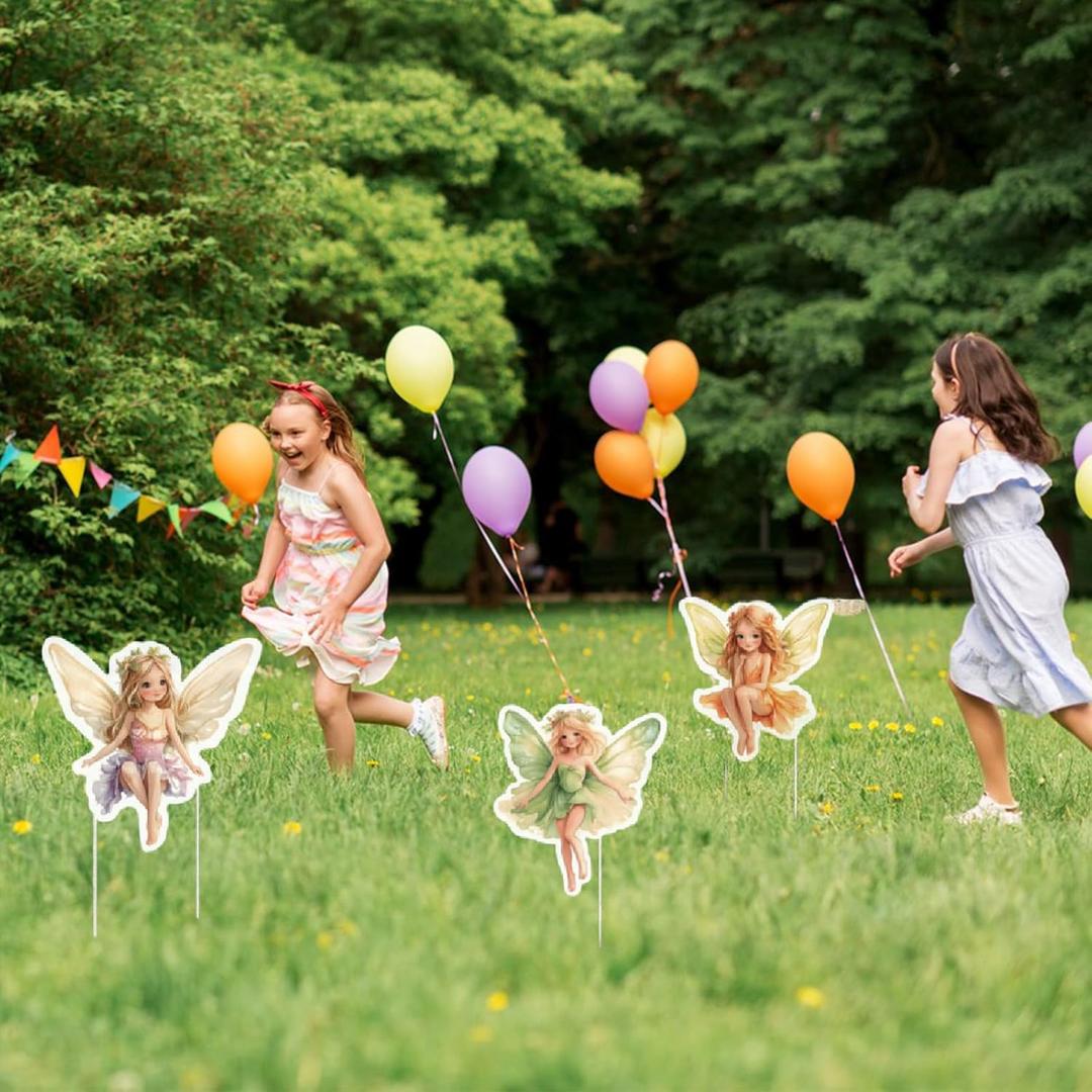 SUPERDANT 8PCS Fairy Yard Signs Plastic Garden Stakes Baby Shower Party Decoration Lawn Signs Butterfly Fairy Yard Stakes Outdoor Spring Fairy Decorations for Garden Patio Yard Lawn