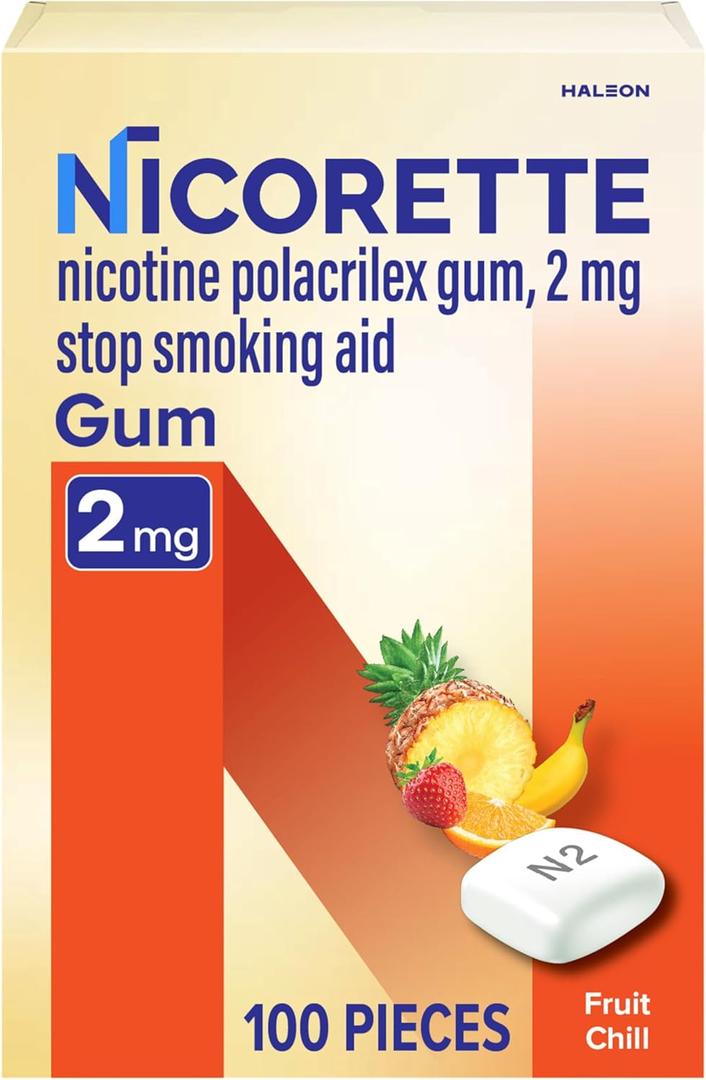 Nicorette 2 mg Nicotine Gum to Quit Smoking - Fruit Chill Flavored Stop Smoking Aid, 100 Count, Best By: 09/202