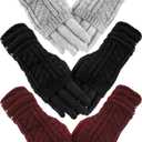 Janmercy 6 Pairs 2in1 Winter Knit Gloves for Women 3 Fingerless Gloves 3 Touchscreen Glove Warm Fleece Mitten for Cold Weather