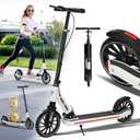 CUIOT Commuter Adult Scooter 330 lbs Capacity, 8IN Solid Tires Big Wheels Scooters, 3 Handle Height Adjustable Levels, with Double Braking System, Foldable Scooter,Kick Scooter for Ages 6+,White