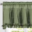 Likiyol Linen Valances for Windows Farmhouse Window Valances with Ruffle Rustic Country Light Filtering Kitchen Valance Curtains Rod Pocket Valance for Bathroom Cafe, Green, 52" W X 18" L
