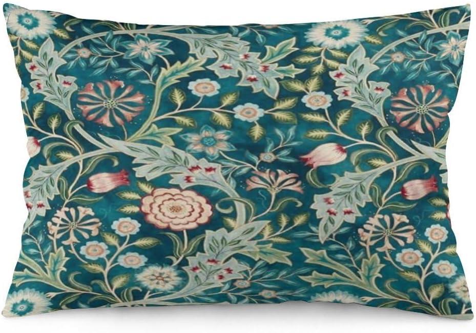 Teal Green Blue Vintage Floral Botanical William Morris Throw Pillow Covers 12x20 Inch Aesthetic Pillow Velvet Decorative Pillowcase Home Decor Living Room Cushion Case for Bed Sofa Couch (20" x 12" (Pack of 1), Color 1)